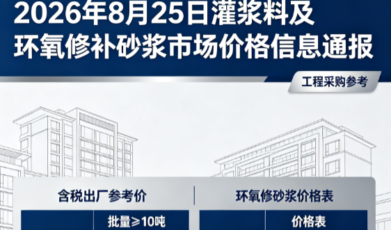 兴宾2026年8月25日灌浆料及环氧修补砂浆市场价格信息通报